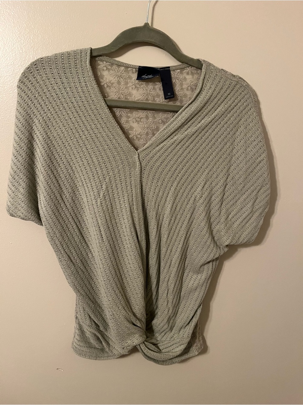 Daytrip Sage Green Short Sleeve V-Neck Knit Top